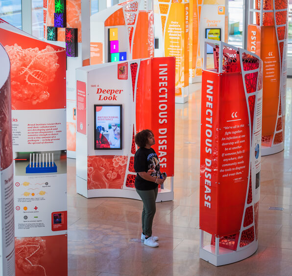 Interior of the Broad Discovery Center and Innovation Trail in Cambridge, MA