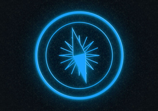 A compass face in blue neon light